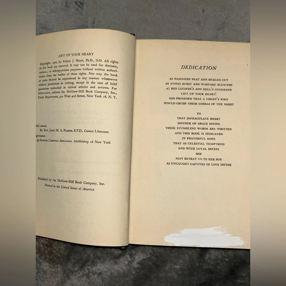 Lift Up Your Heart By Fulton J. Sheen Bishop, 1952, Catholic Hardcover Novel - Picture 3 of 10